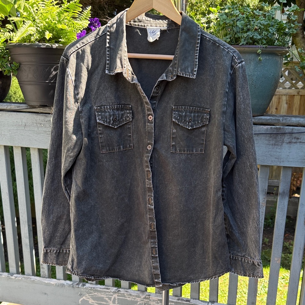 Green-Gray Light Denim Button-Up Shirt